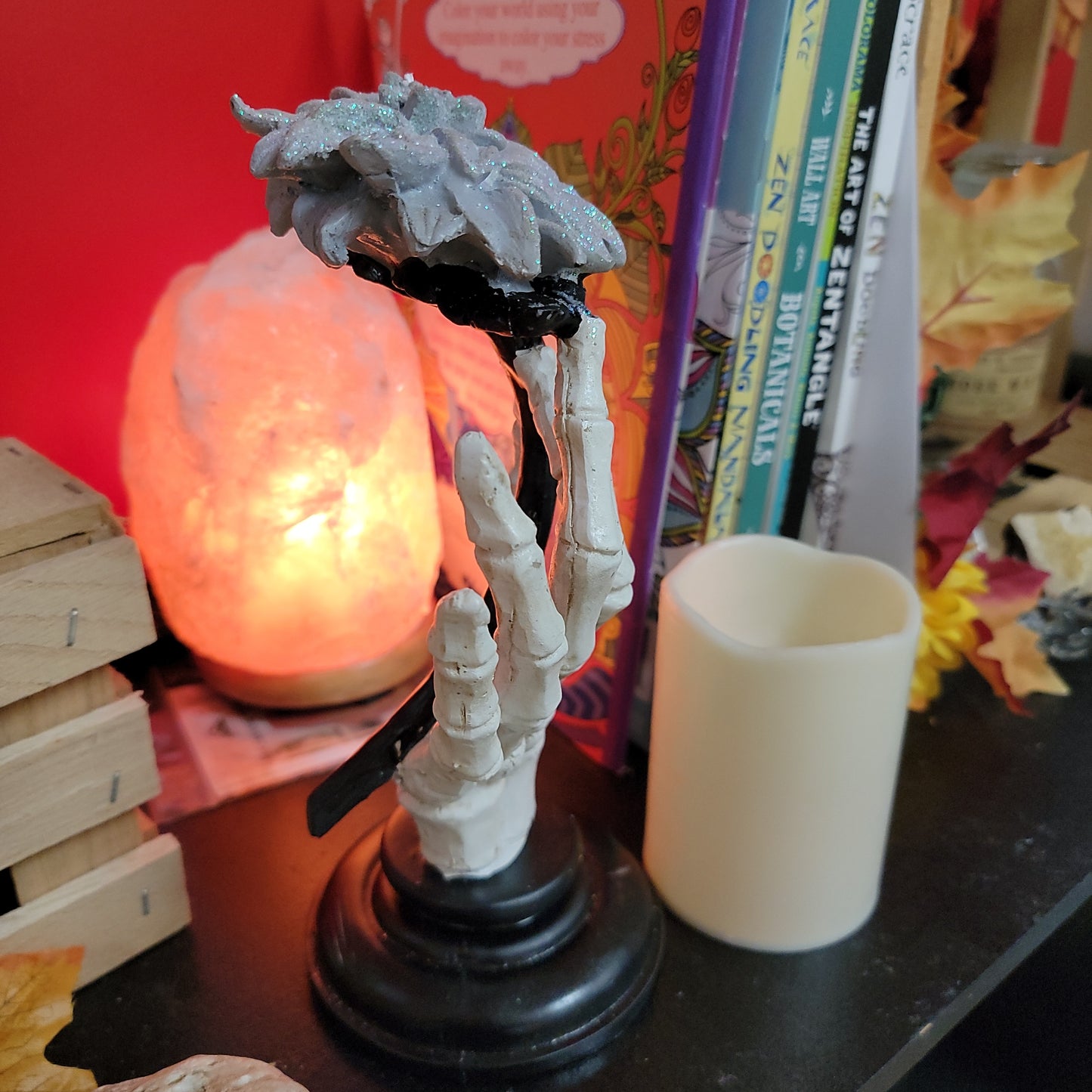 Skelton Hand and Flower Statue