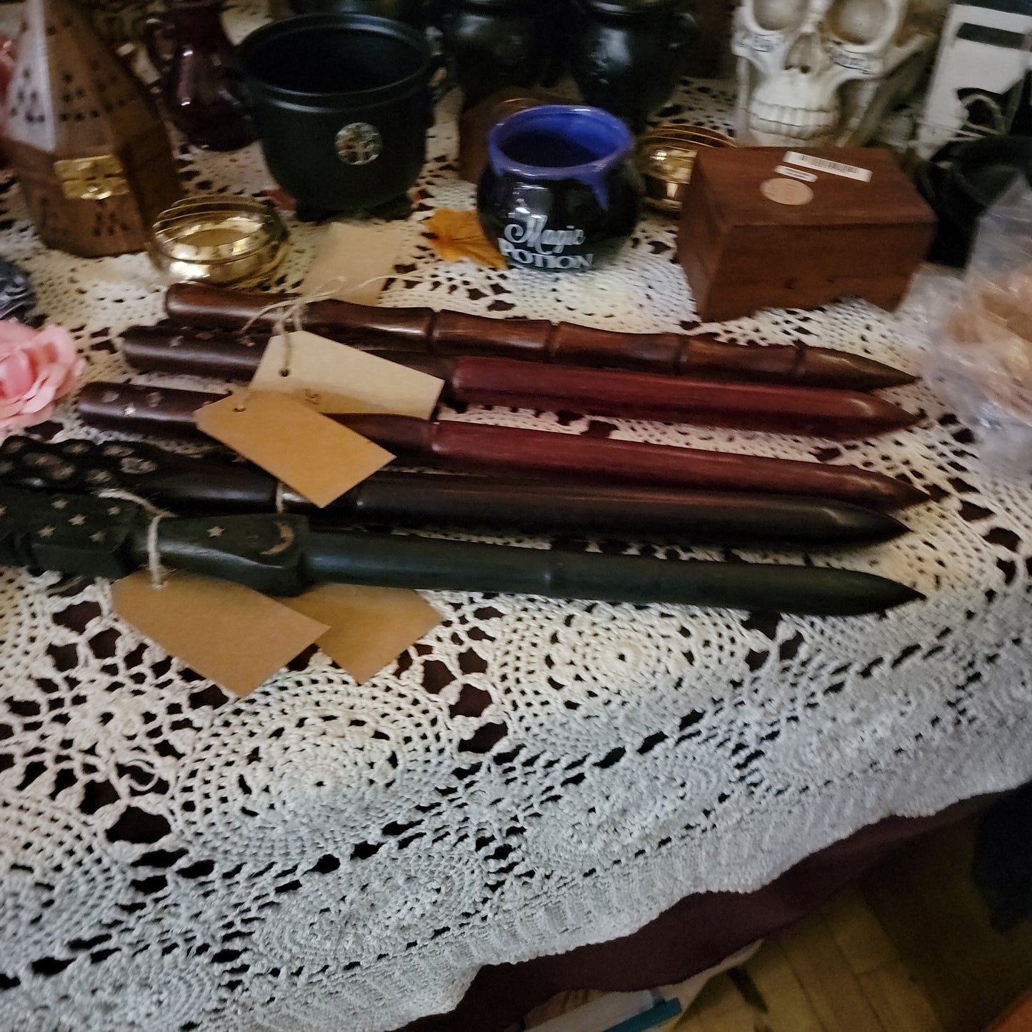 Long Magic Wood Wand with Brass Inlay 15"