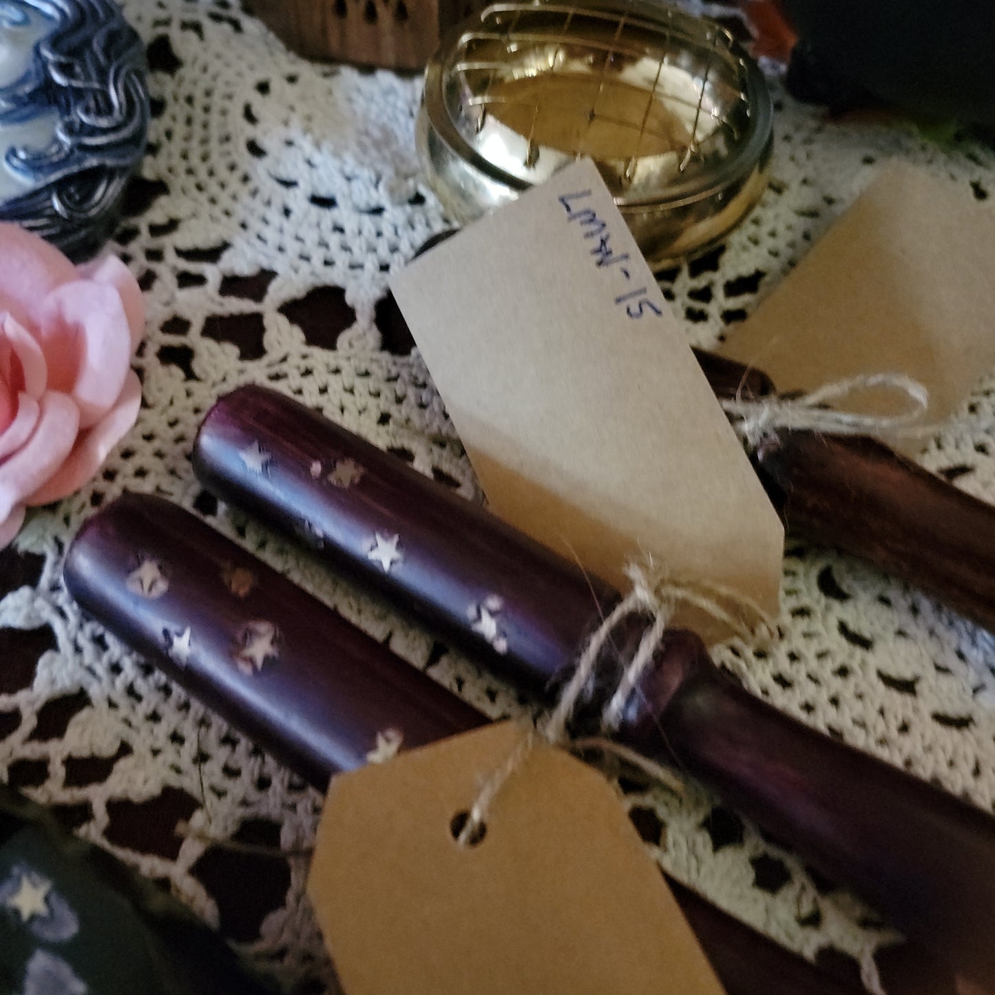 Long Magic Wood Wand with Brass Inlay 15"