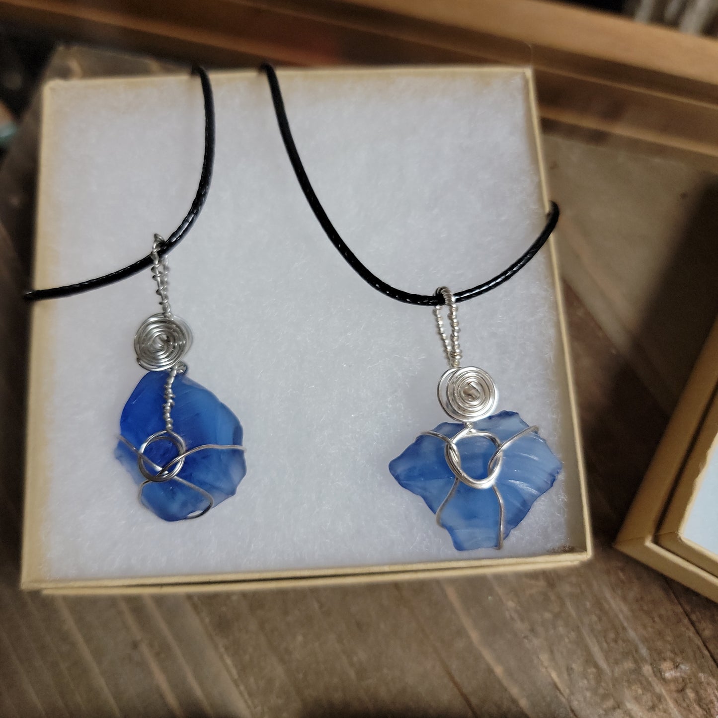 Wired Wrapped Sea Glass Corded Pendent Necklace - Various Sizes & Colors