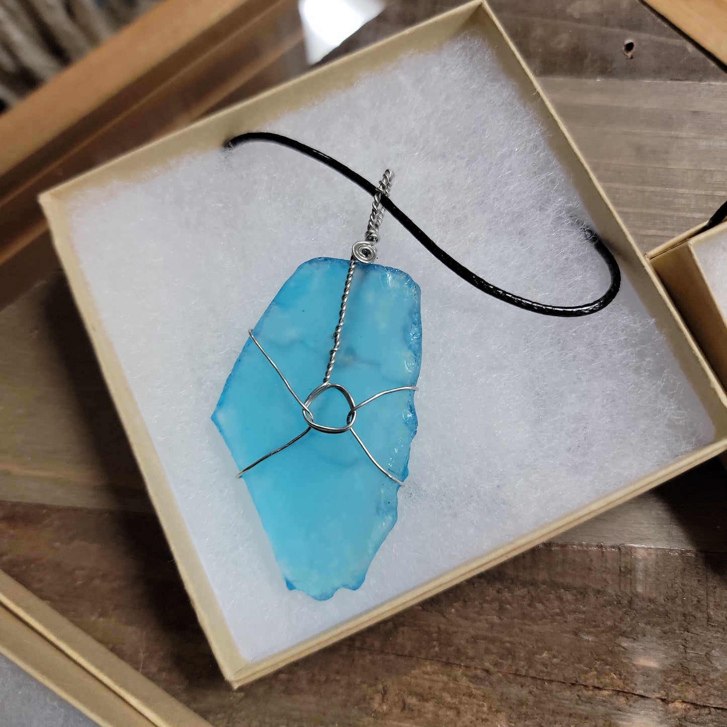 Wired Wrapped Sea Glass Corded Pendent Necklace - Various Sizes & Colors
