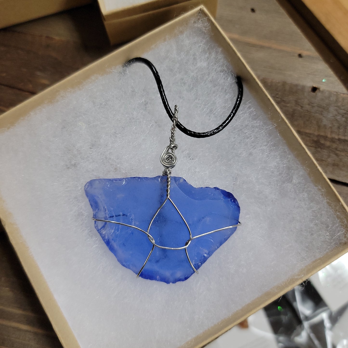 Wired Wrapped Sea Glass Corded Pendent Necklace - Various Sizes & Colors