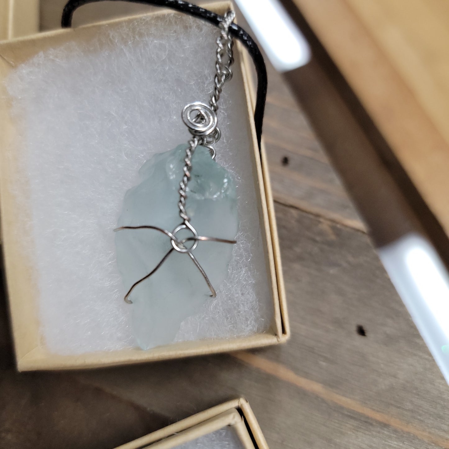 Wired Wrapped Sea Glass Corded Pendent Necklace - Various Sizes & Colors
