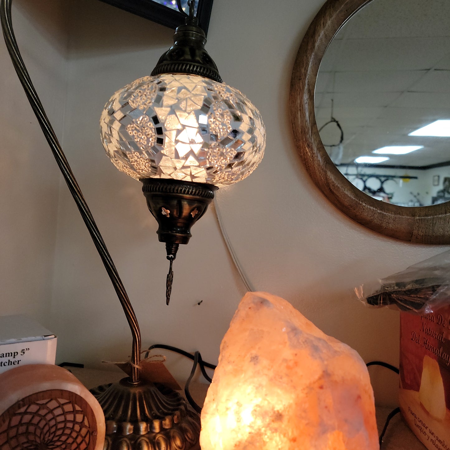Turkish Style Hanging Table Lamp, Handmade White and Silver Diamond Pattern Globe