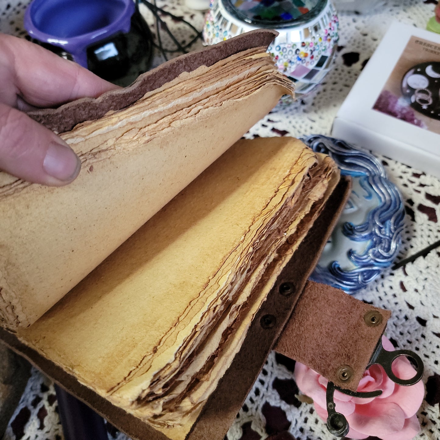 Soft Brown Leather Journal with Latch - Aged Parchment Pages