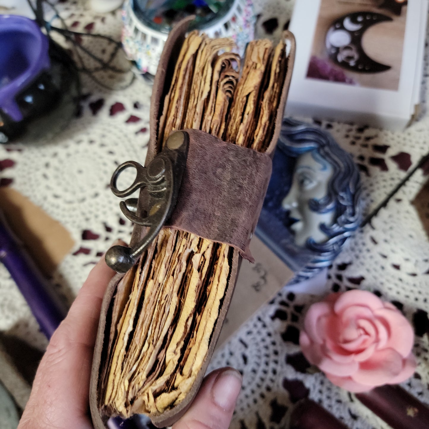 Soft Brown Leather Journal with Latch - Aged Parchment Pages