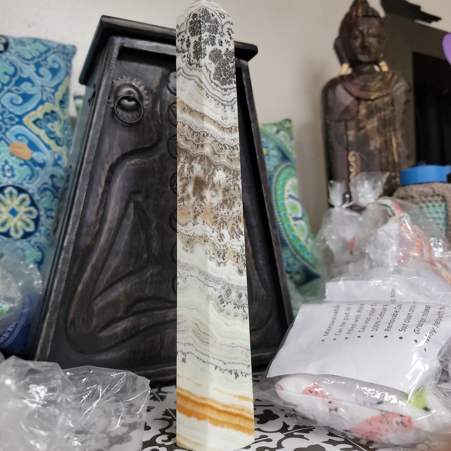 Dendritic Agate and Honey Calcite Tower - “Collector Piece”