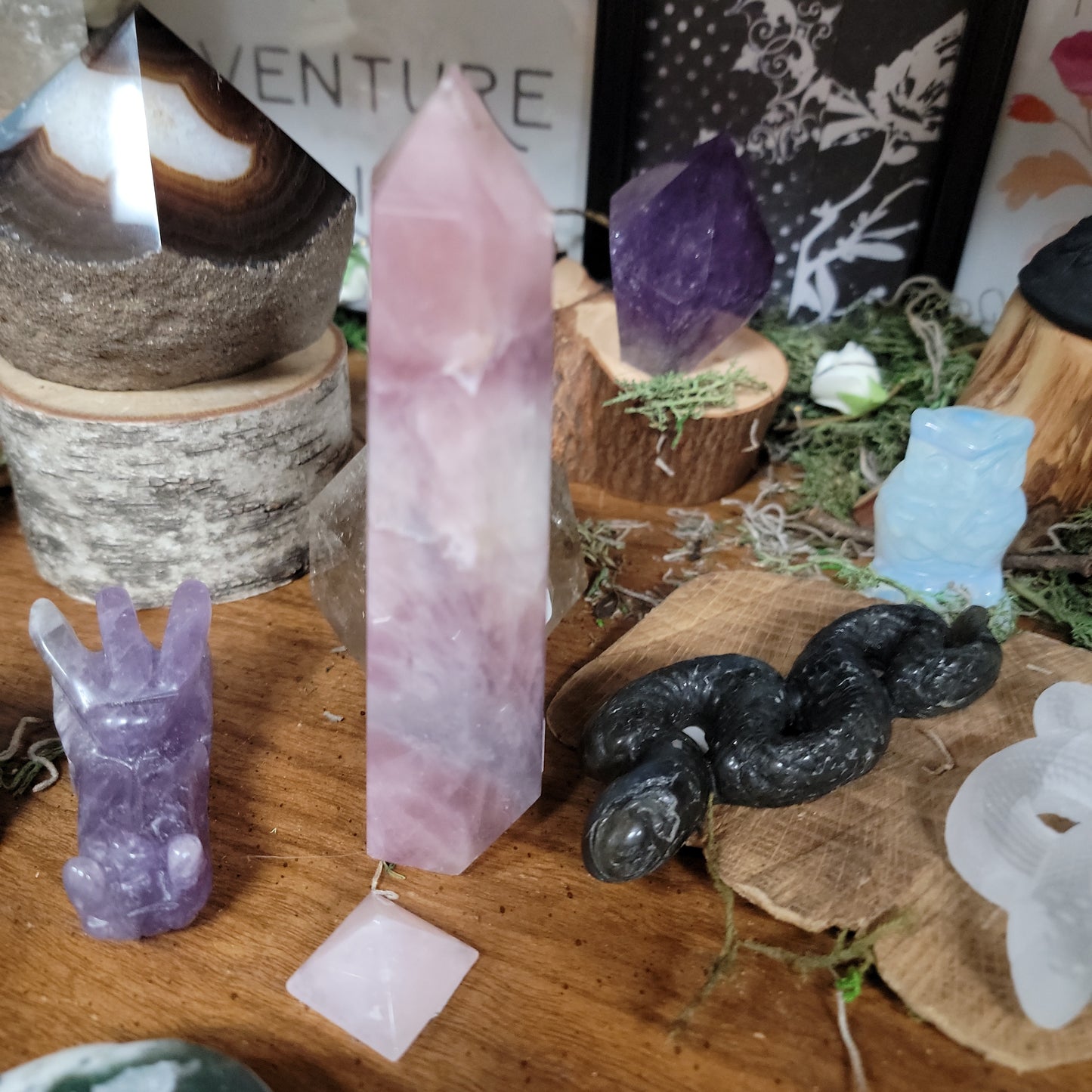Soft Bubble Gum Rose Quartz Tower, 4”