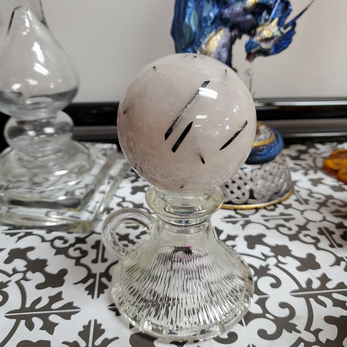 Black Tourmline in Quartz Sphere