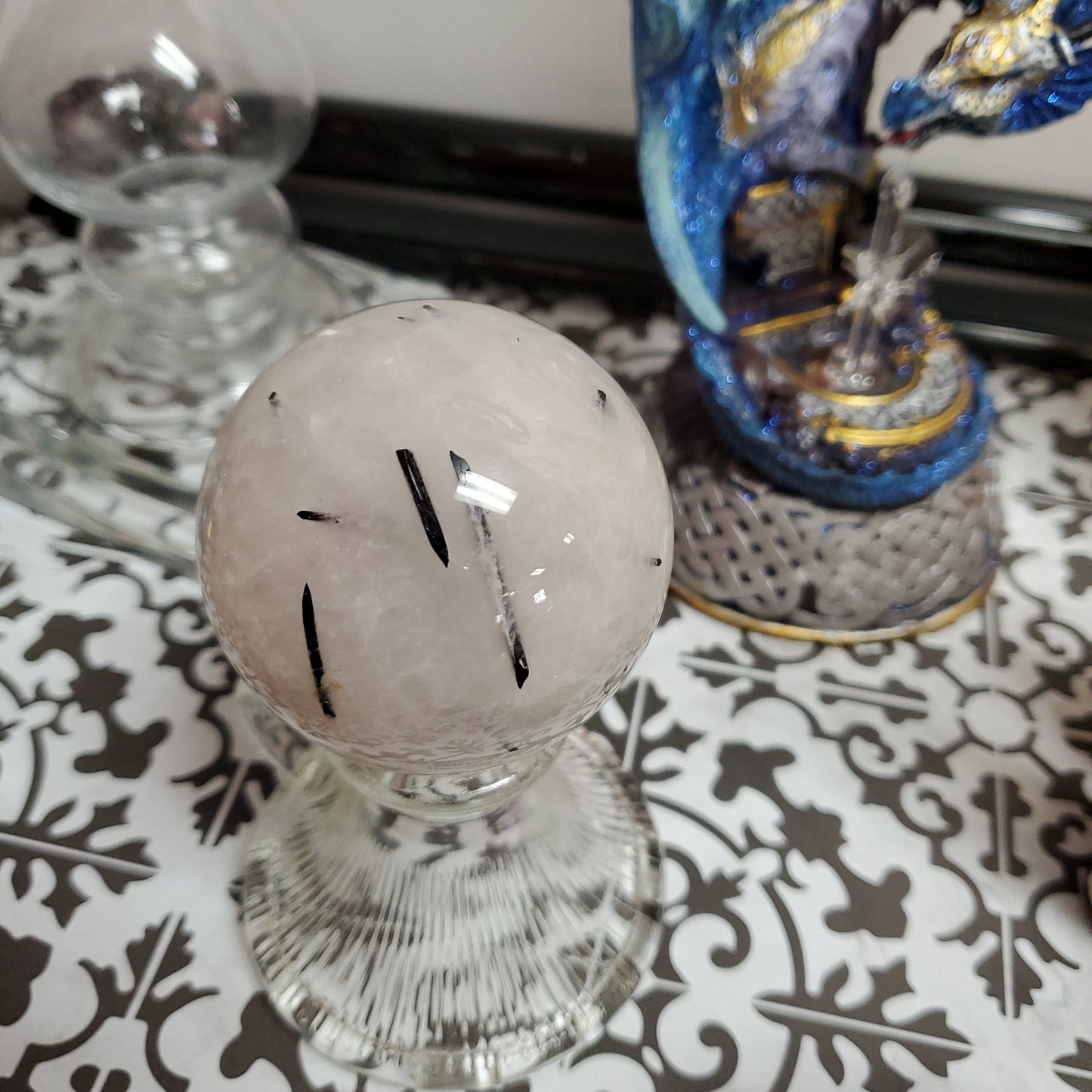 Black Tourmline in Quartz Sphere