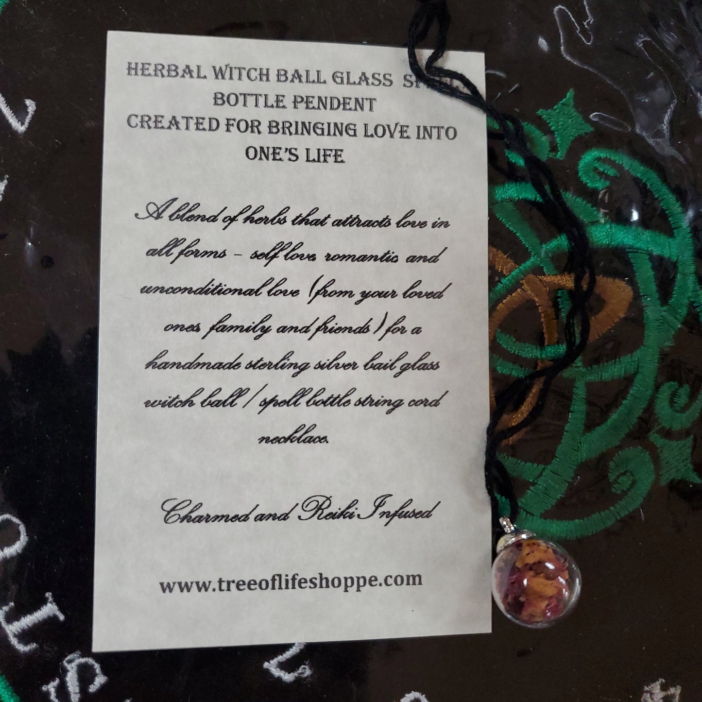 Herbal Witch Ball Glass Spell Bottle Pendent - For Love