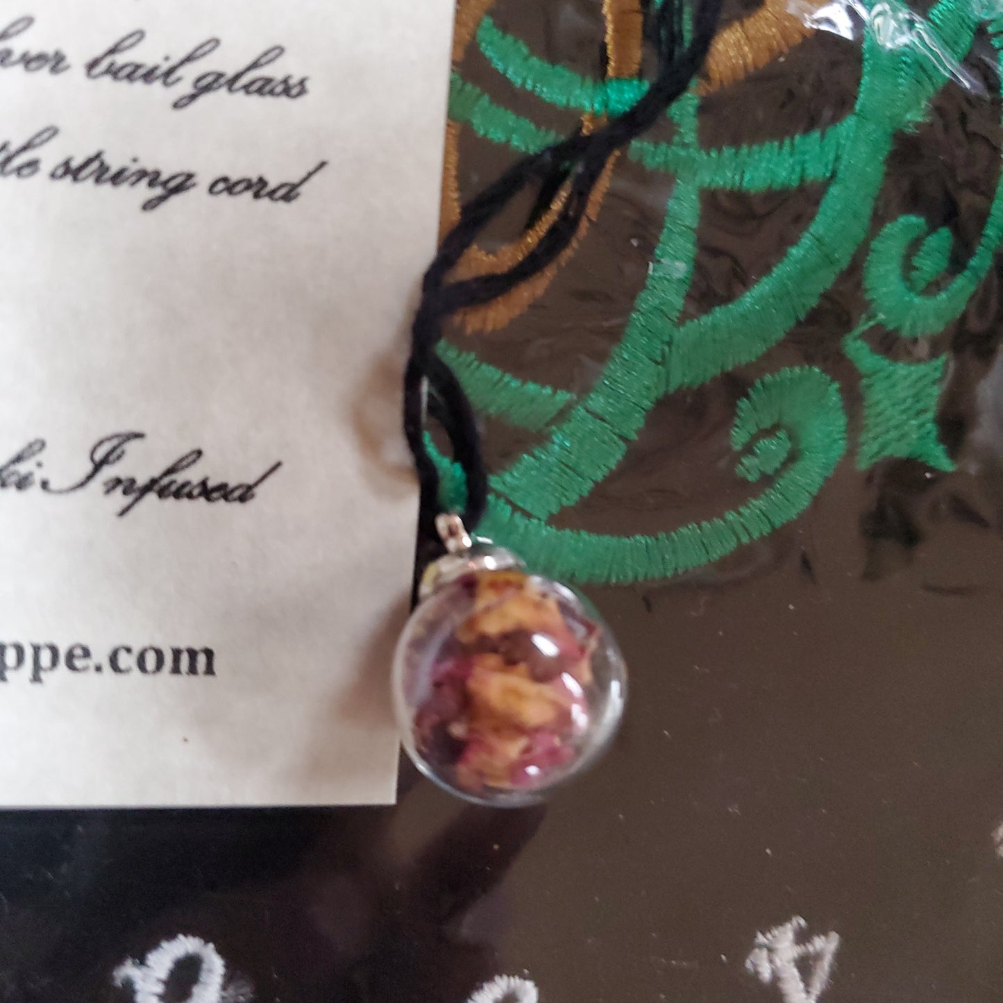 Herbal Witch Ball Glass Spell Bottle Pendent - For Love