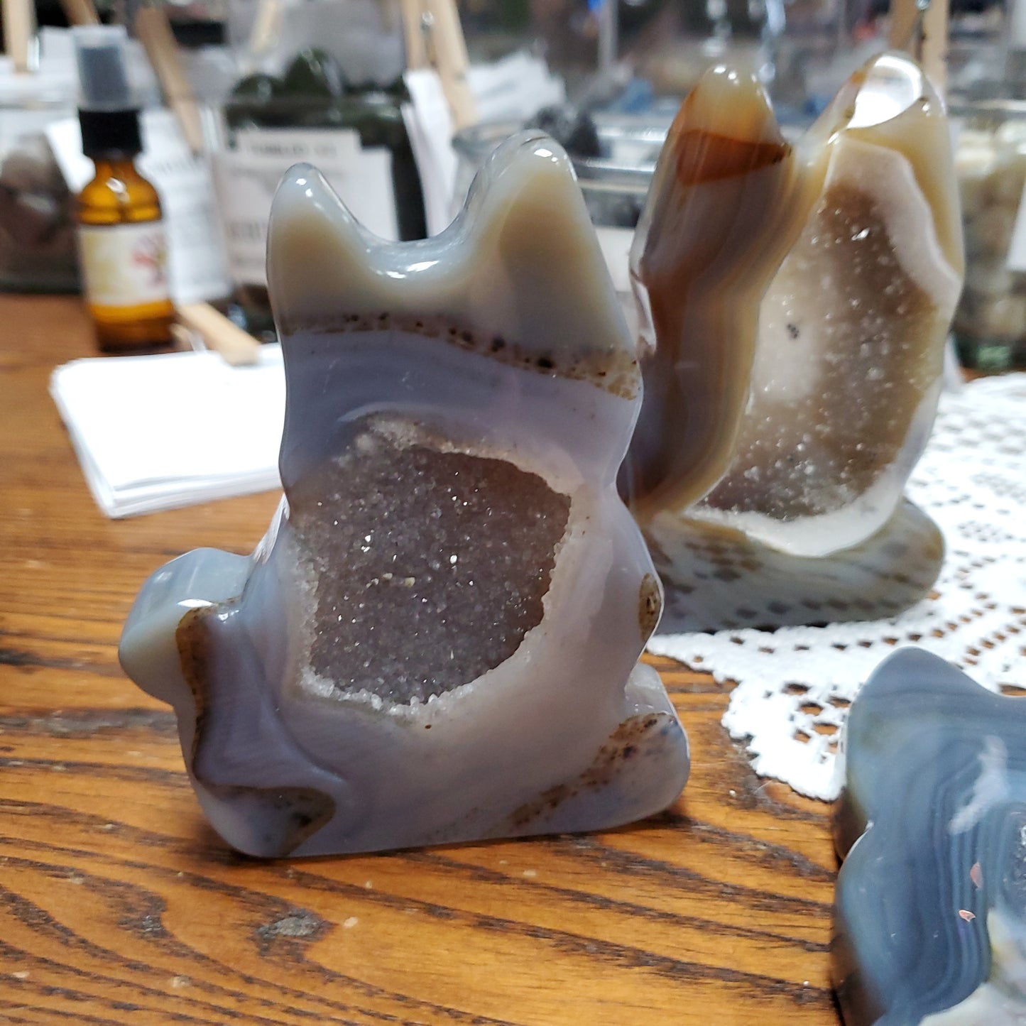 Druzy Agate Seated Cat Silhouette Slice