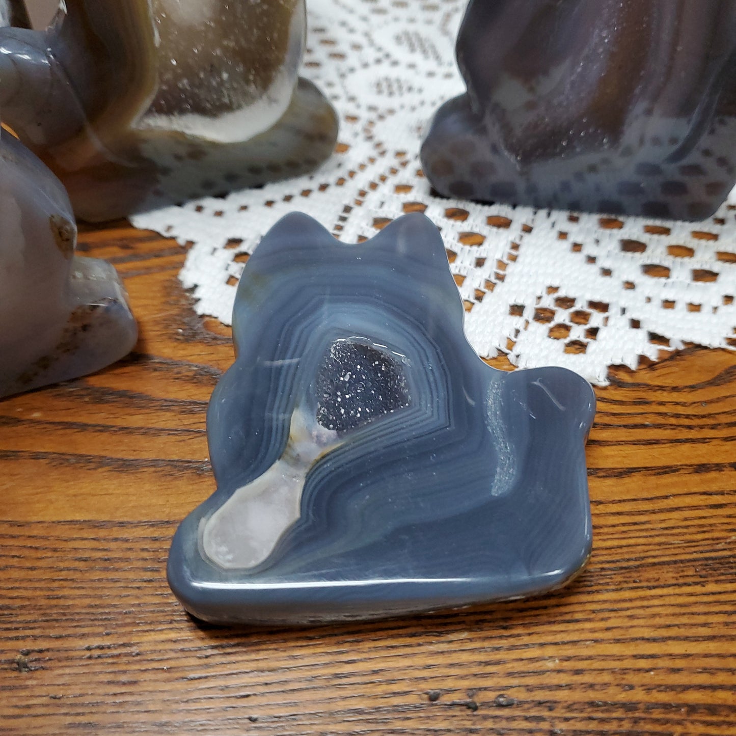 Druzy Agate Seated Cat Silhouette Slice