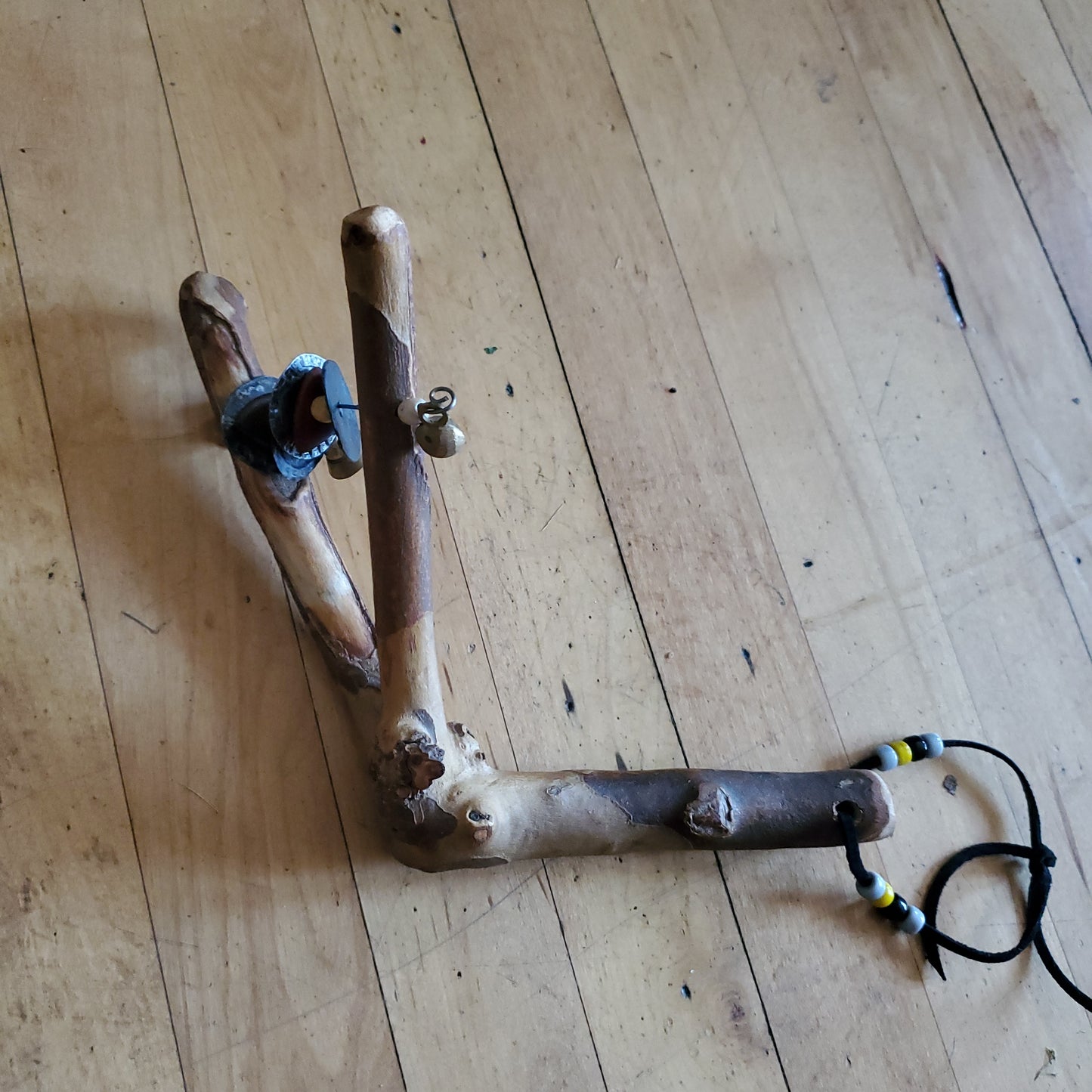 Wooden Y Branch Shaker / Rattle - Bone Knucle Handle