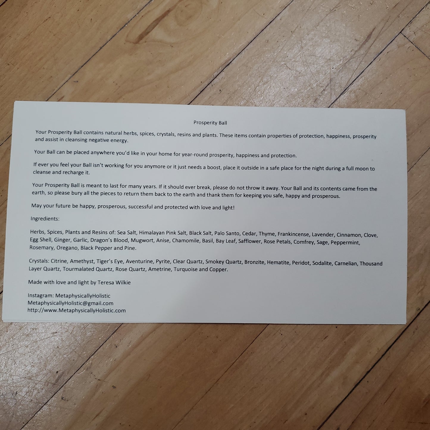 Prosperity Ball Card Info