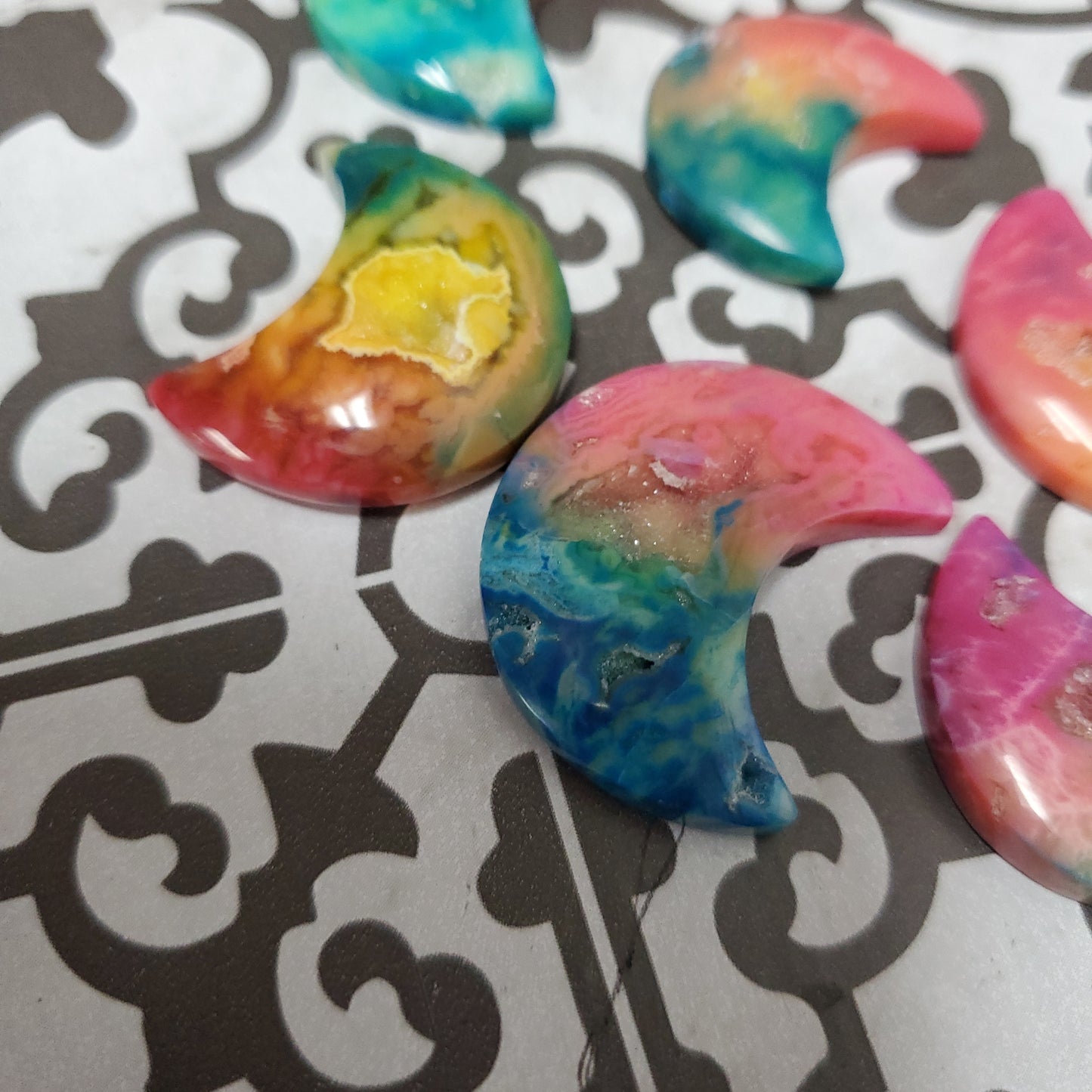 Carved Moon Tye Dye Druzy Agate