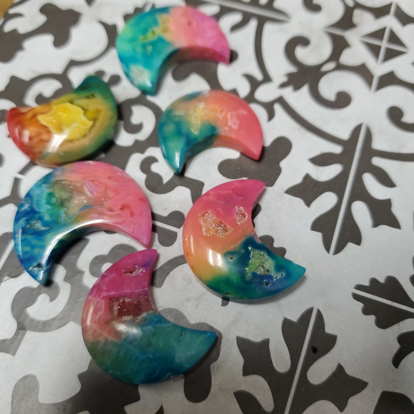 Carved Moon Tye Dye Druzy Agate