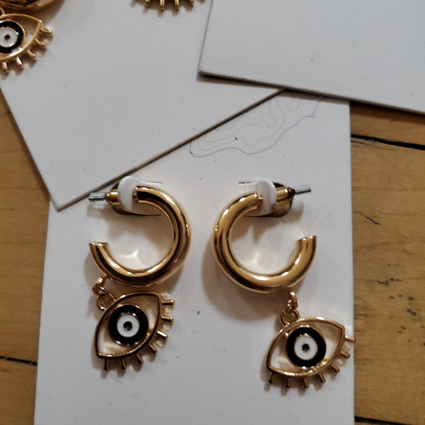Black and White Evil Eye Gold Hoop Earrings