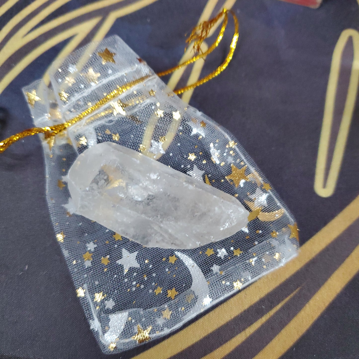 Quartz Tibetan Point with Stars and Moon Bag