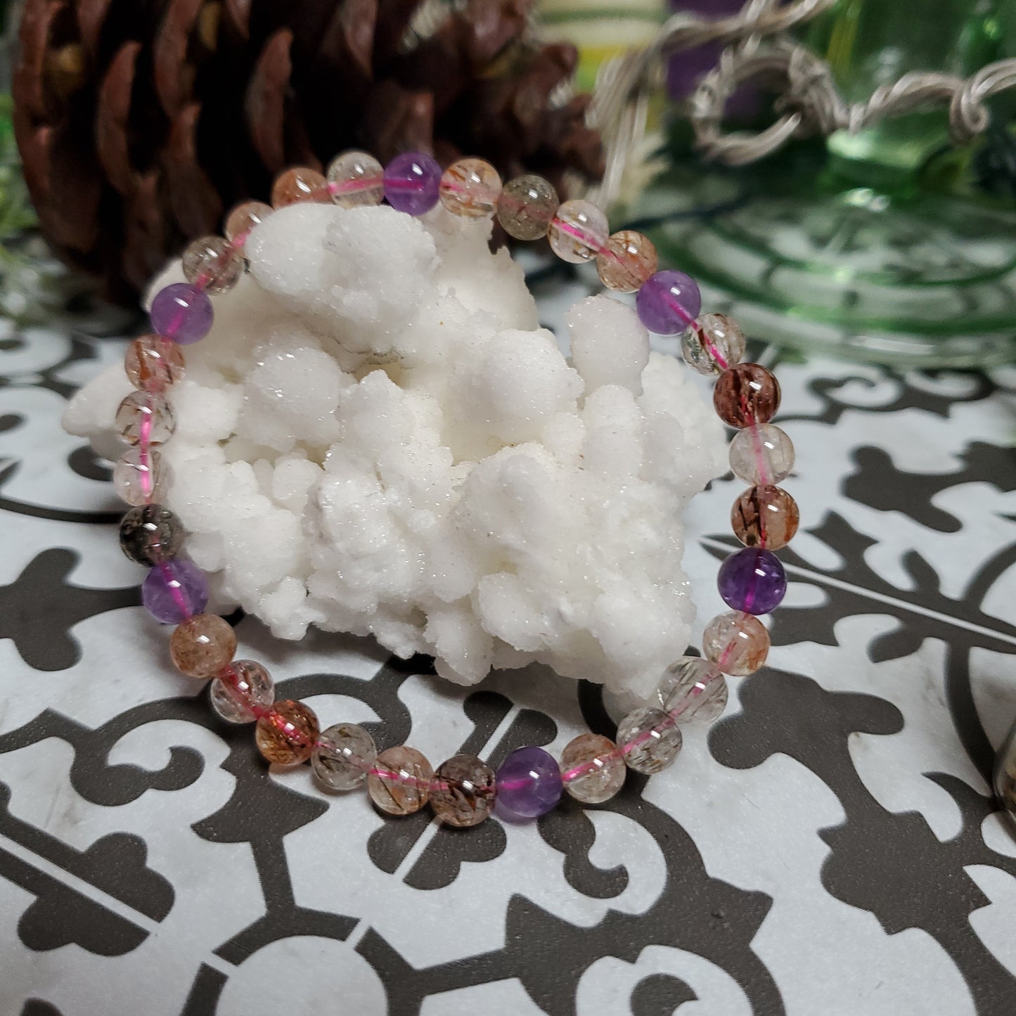 Super Seven and Rutilated Quartz - Bead Bracelet 6 mm