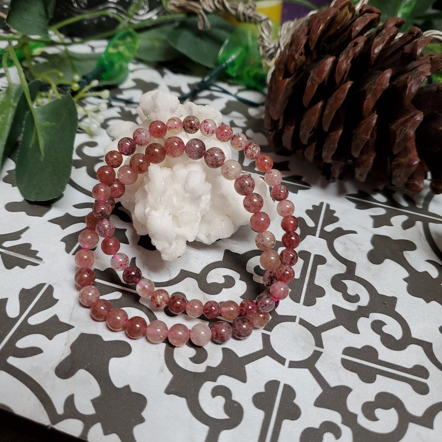 Strawberry Quartz - Bead Bracelet 6 mm