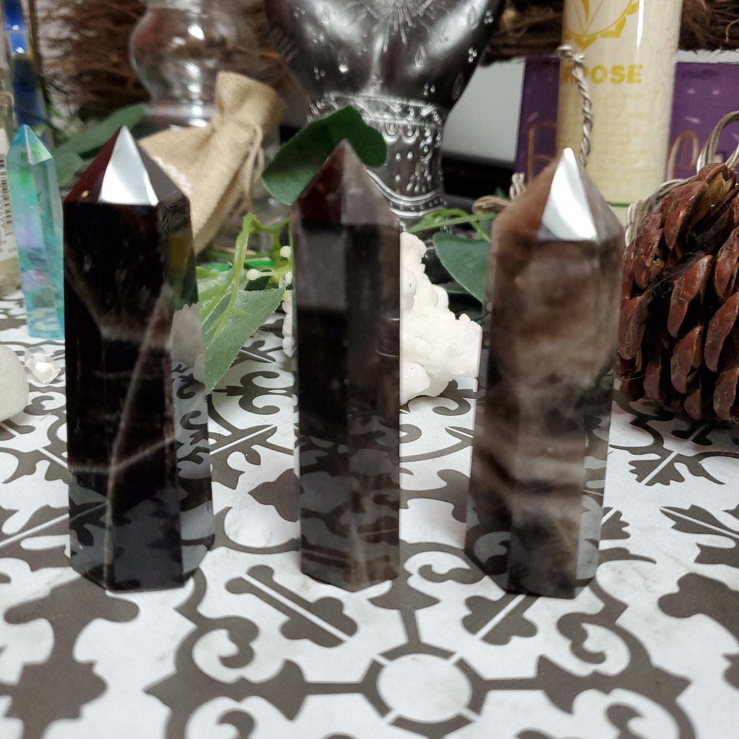 Black Rose Quartz Tower