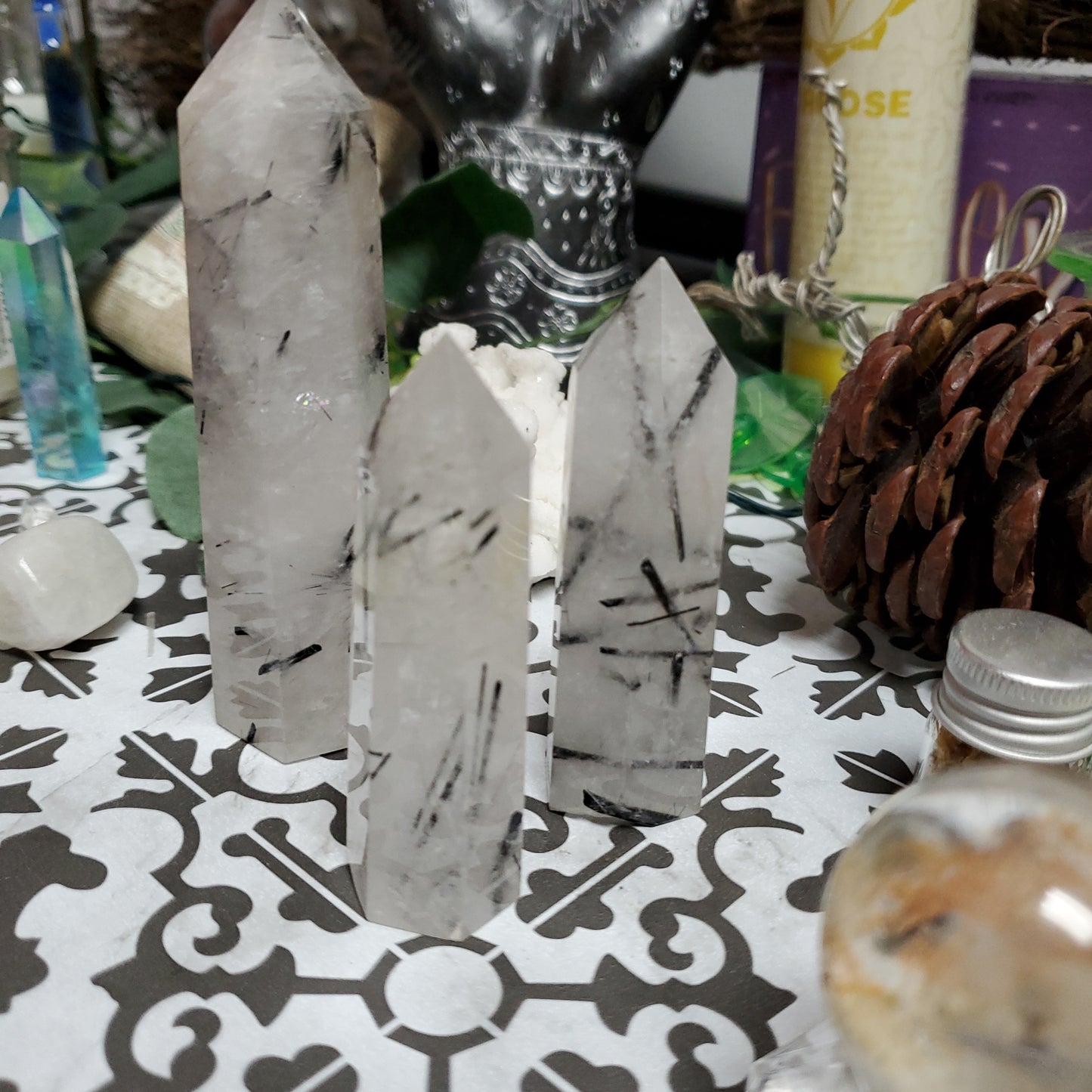 Black Tourmaline and Quartz Tower