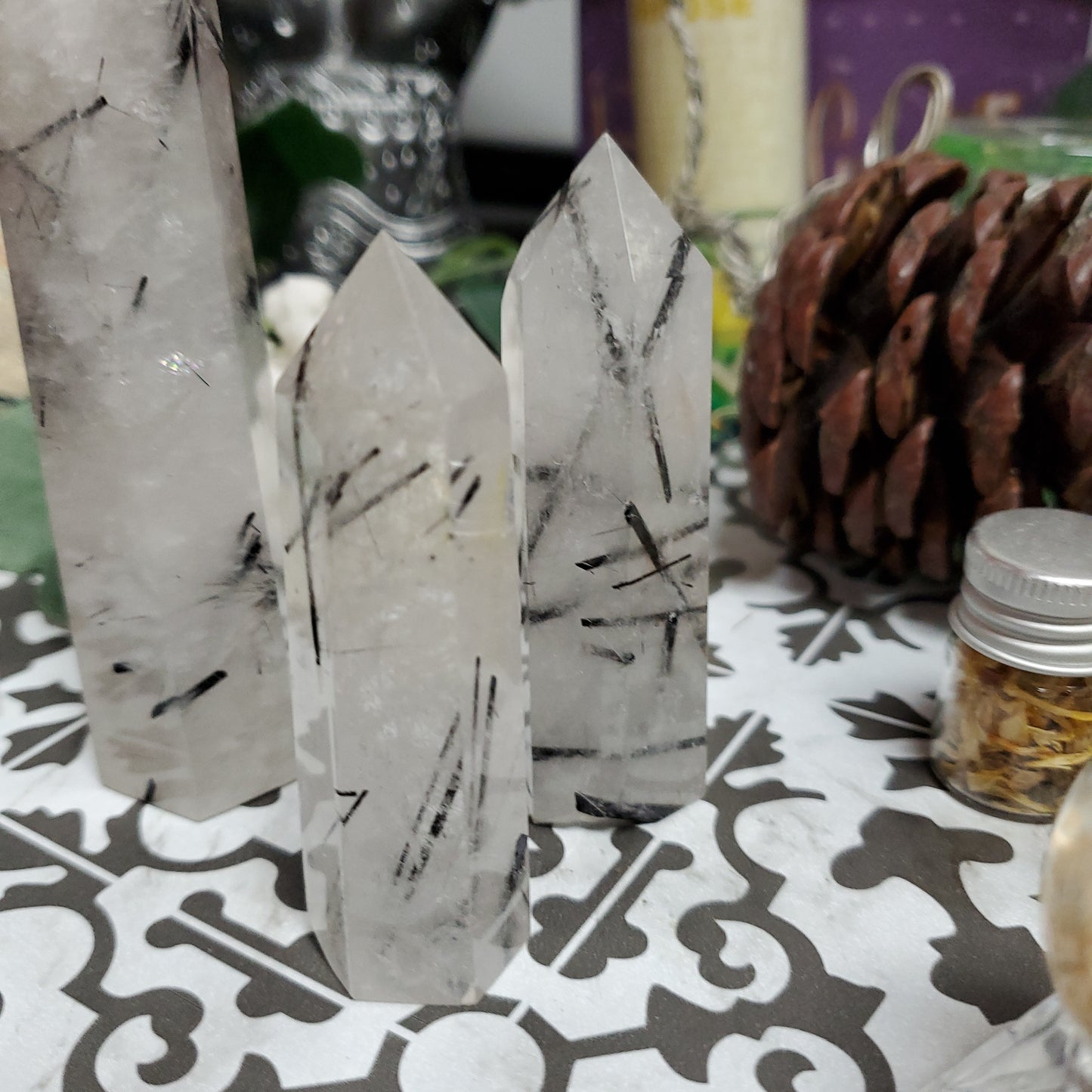 Black Tourmaline and Quartz Tower