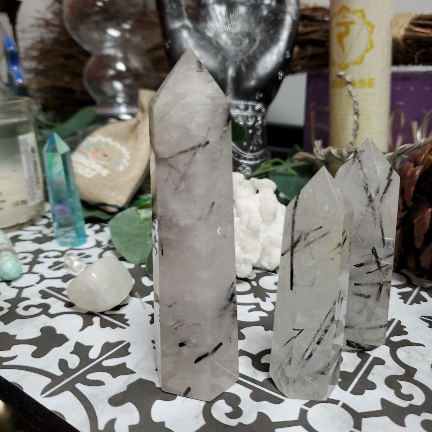 Black Tourmaline and Quartz Tower