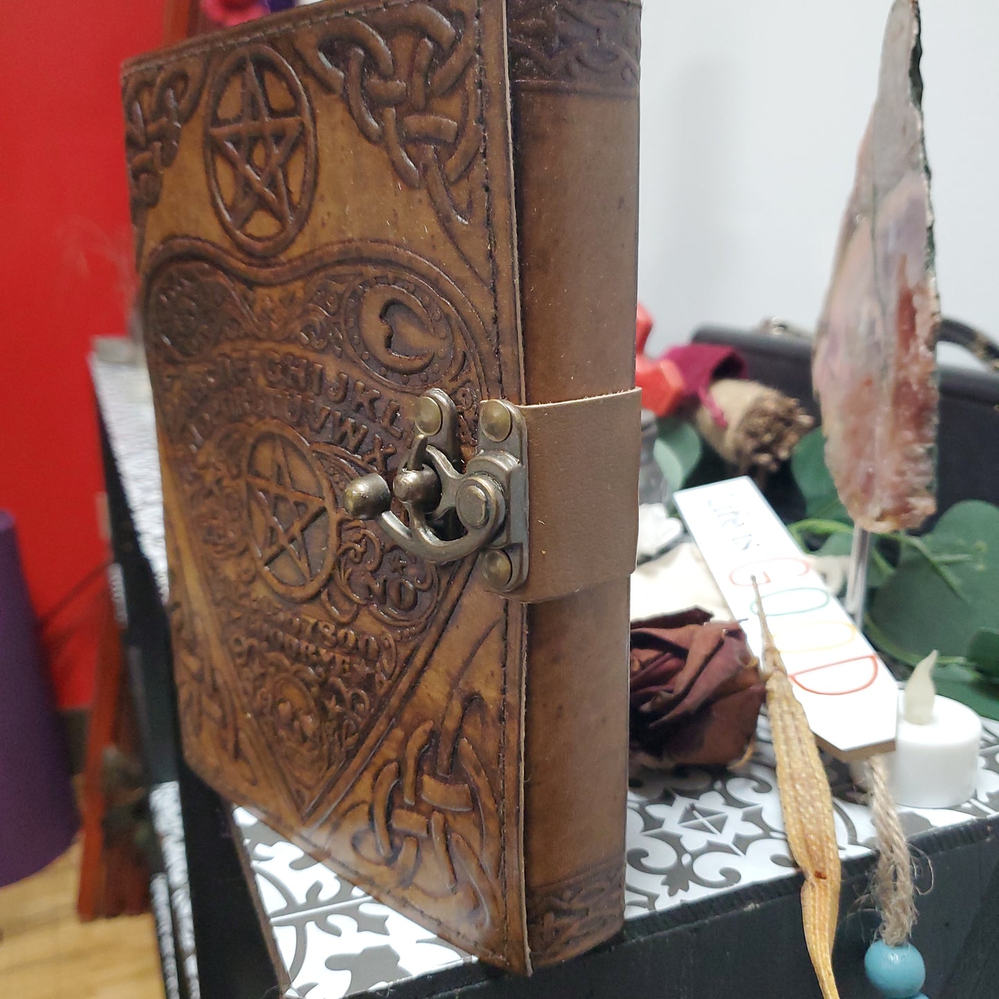 Ouija Board Planchette leather w/ latch 6 x 8"