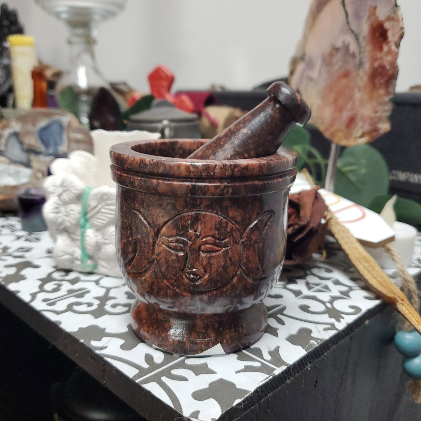 Triple Moon Soapstone Mortal & Pestle Set