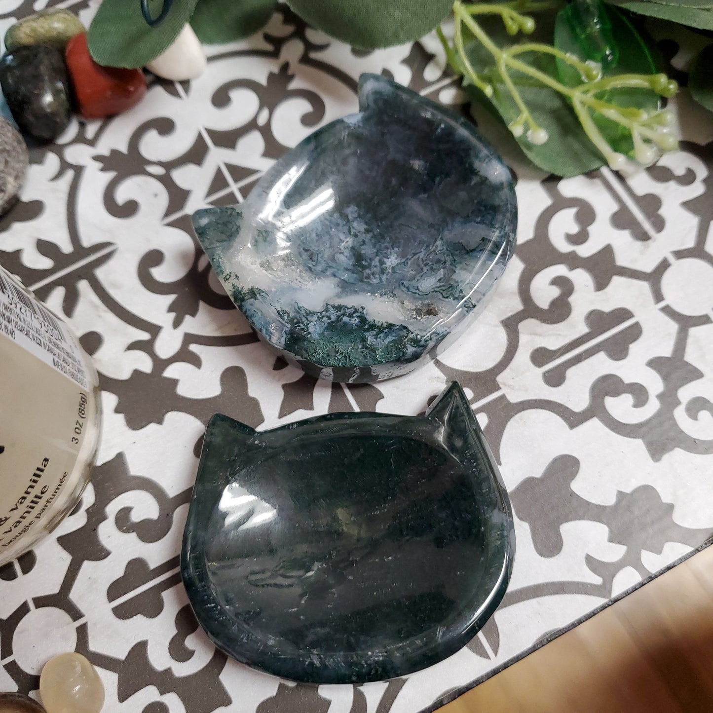 Moss Agate Cat Bowl