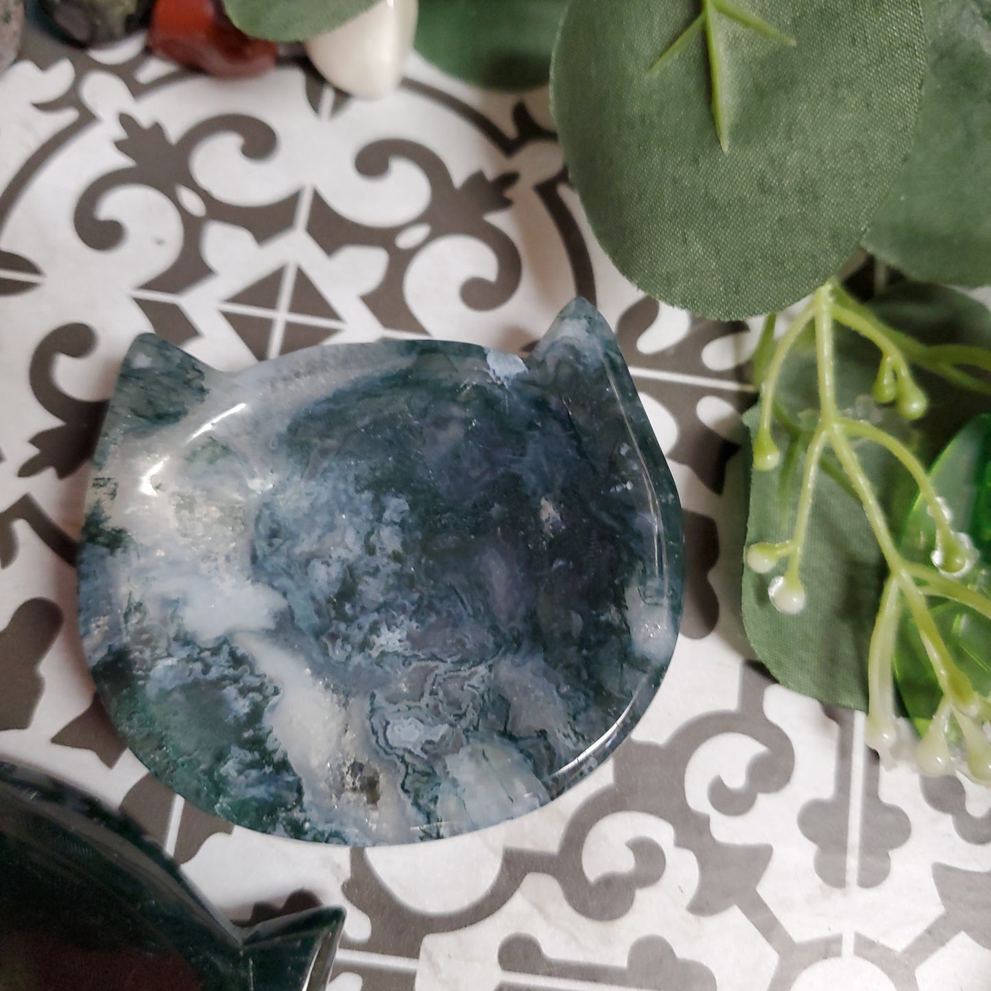 Moss Agate Cat Bowl