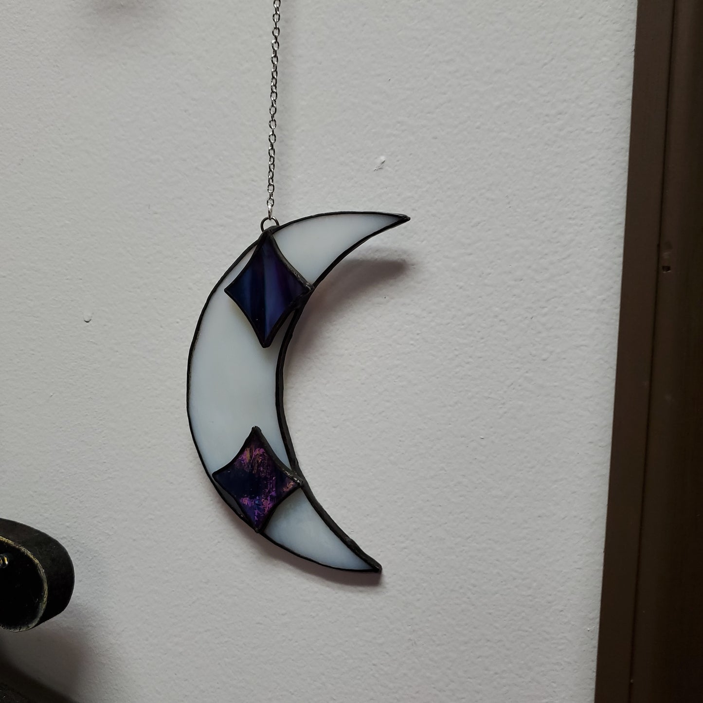 Stainedglass Moon with Stars Blue