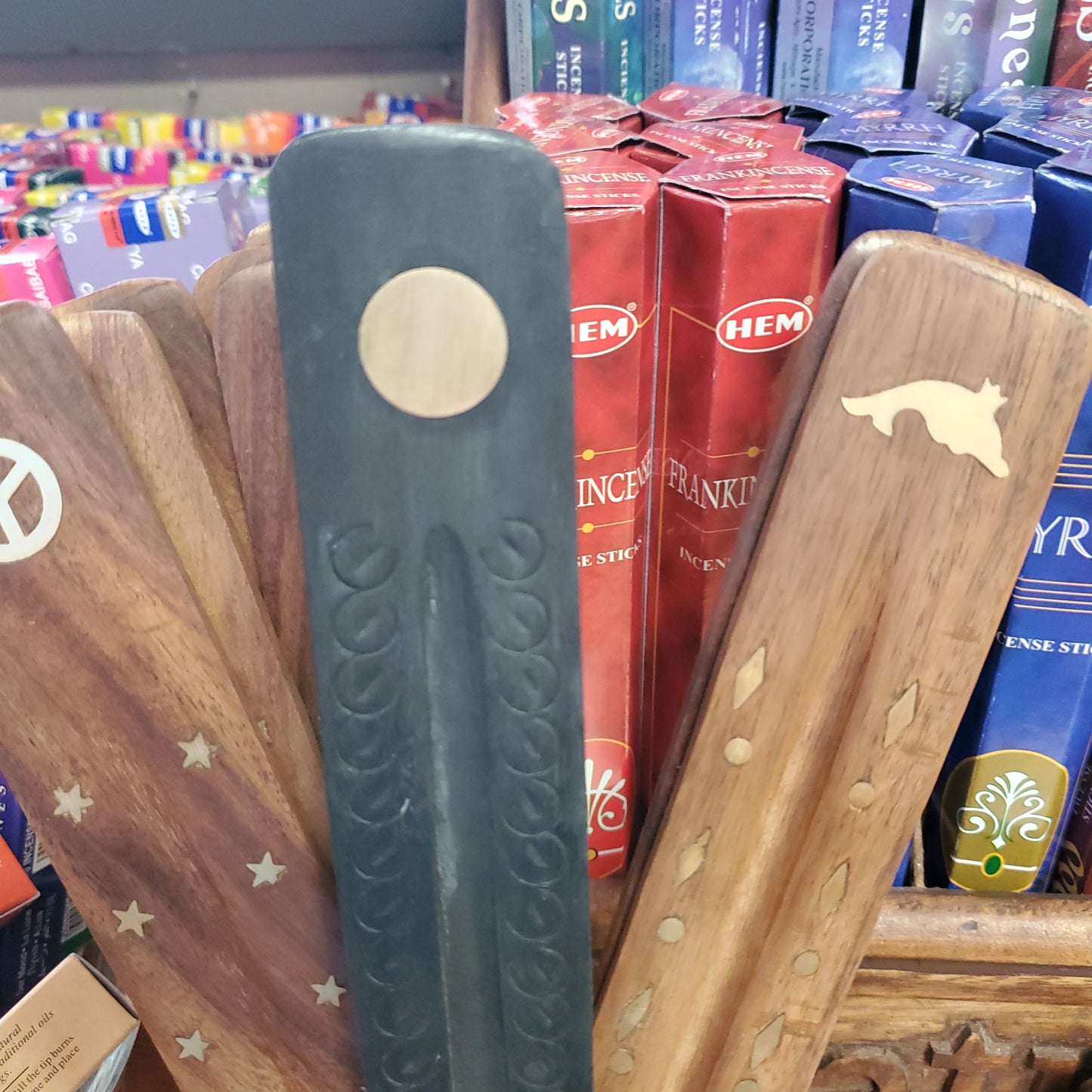 Wooden with Brass Inlay Incense Holders - Various