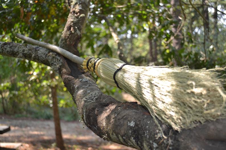 Hand Crafted Natural Besom with Wooden Handle 36 inches - Tree Of Life Shoppe