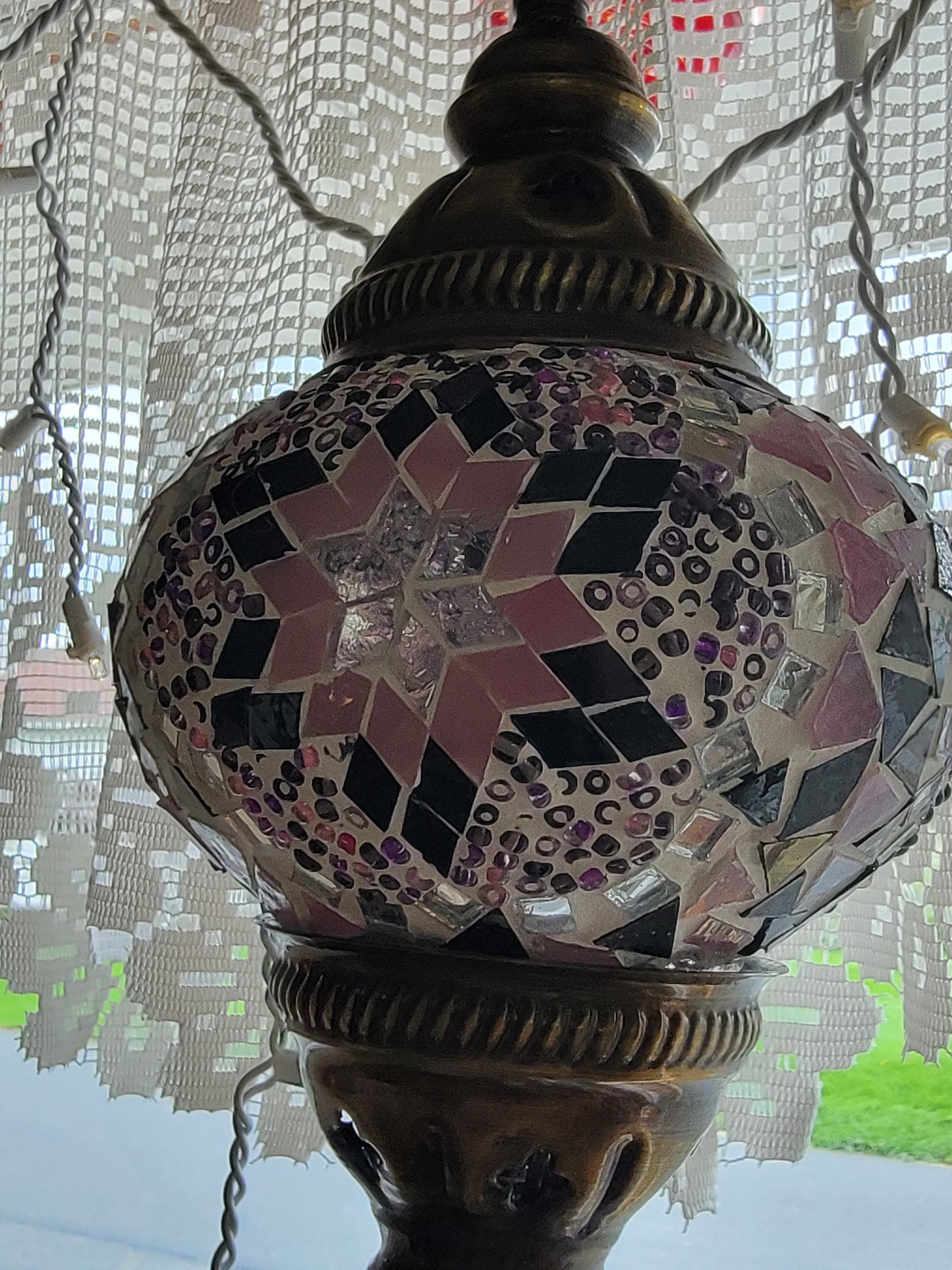 Turkish Ceiling Hanging Lamp, Handmade Small Globe Purples & Pinks