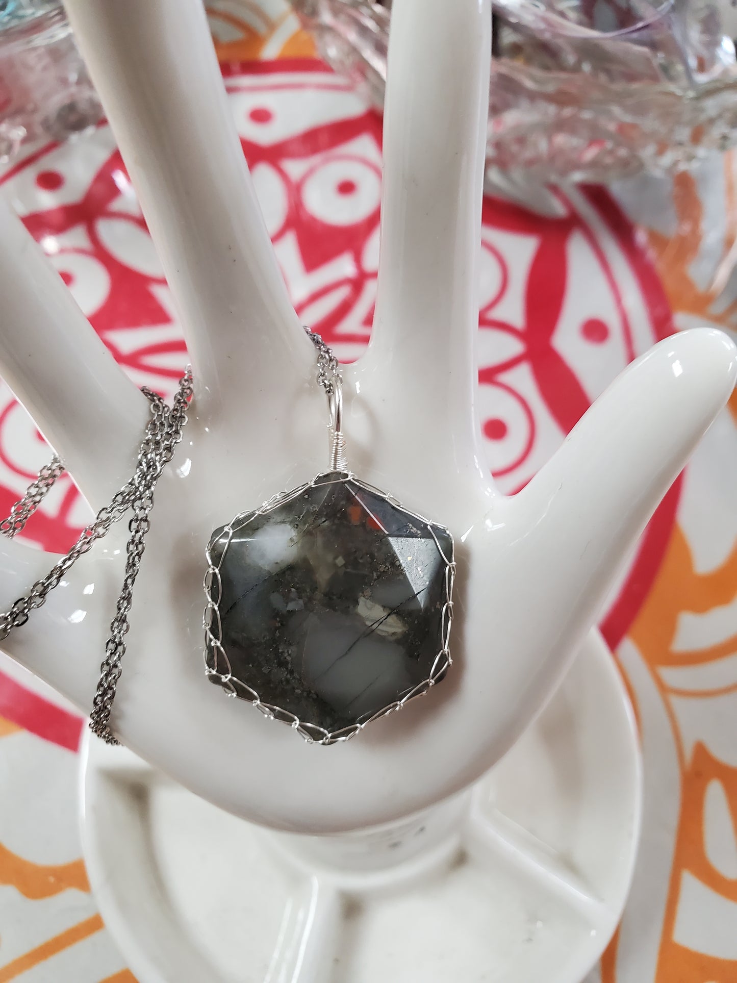 Hexagon Hand Wrapped Crystal Pendants - Varios