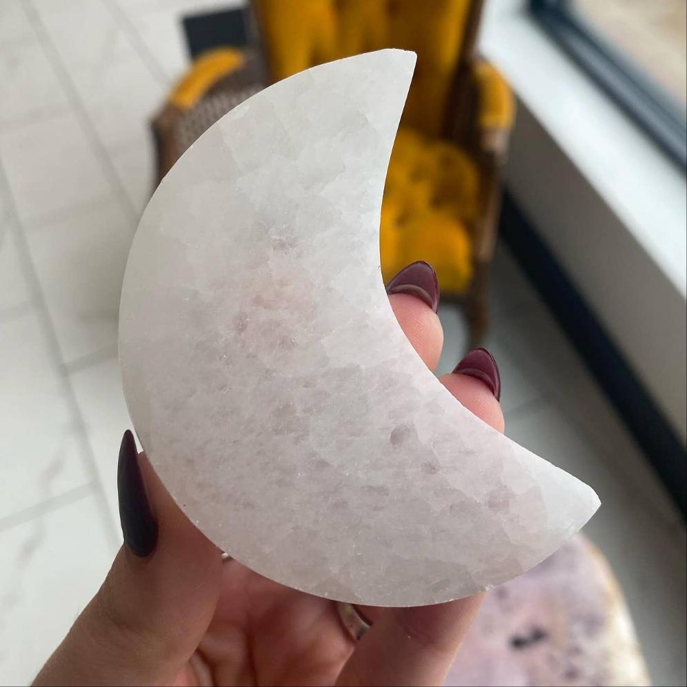 Selenite Crystal Moon Carving
