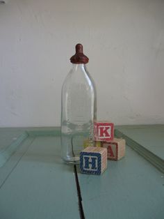 Vintage Glass Baby Bottles - 7" 8 oz