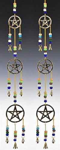 Three Pentacle Brass Chime with Beads - 25"L - Tree Of Life Shoppe