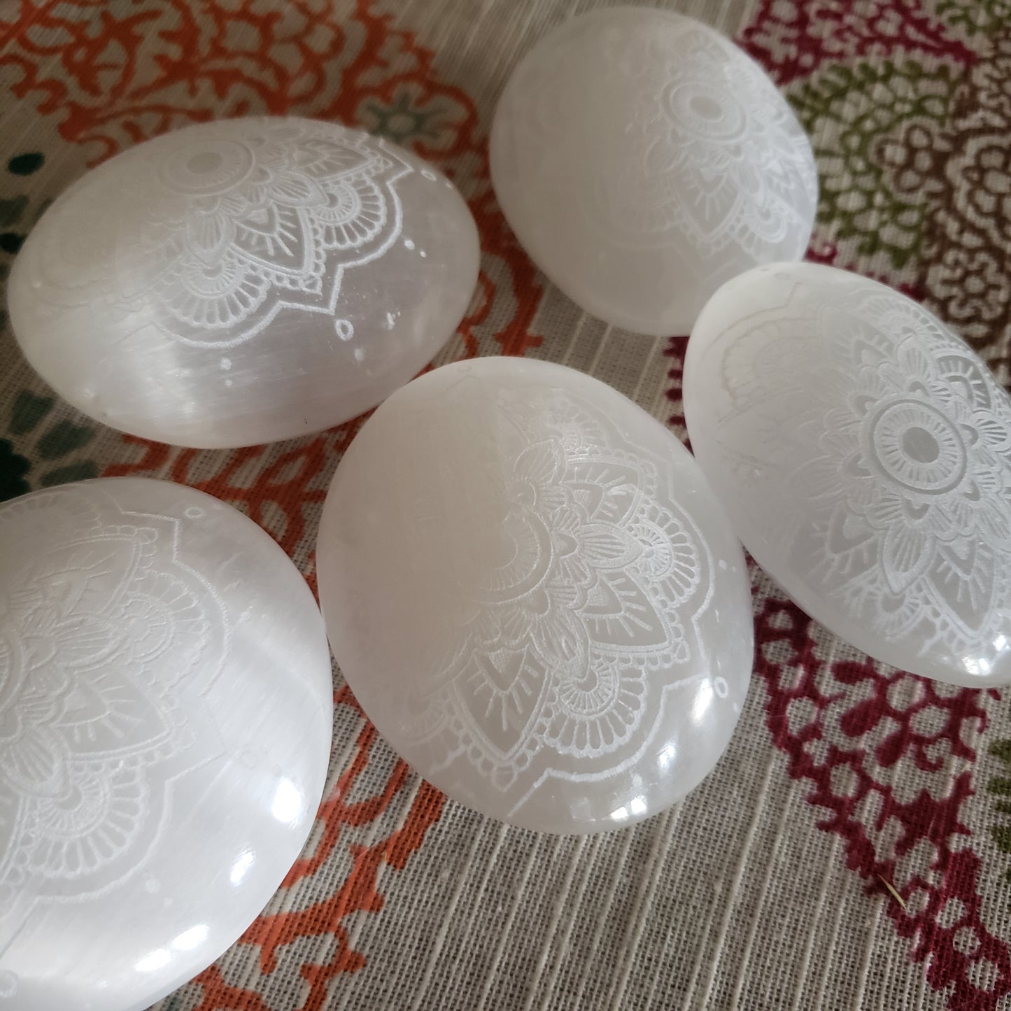 Engraved Selenite Mandala Palm Stone - Tree Of Life Shoppe