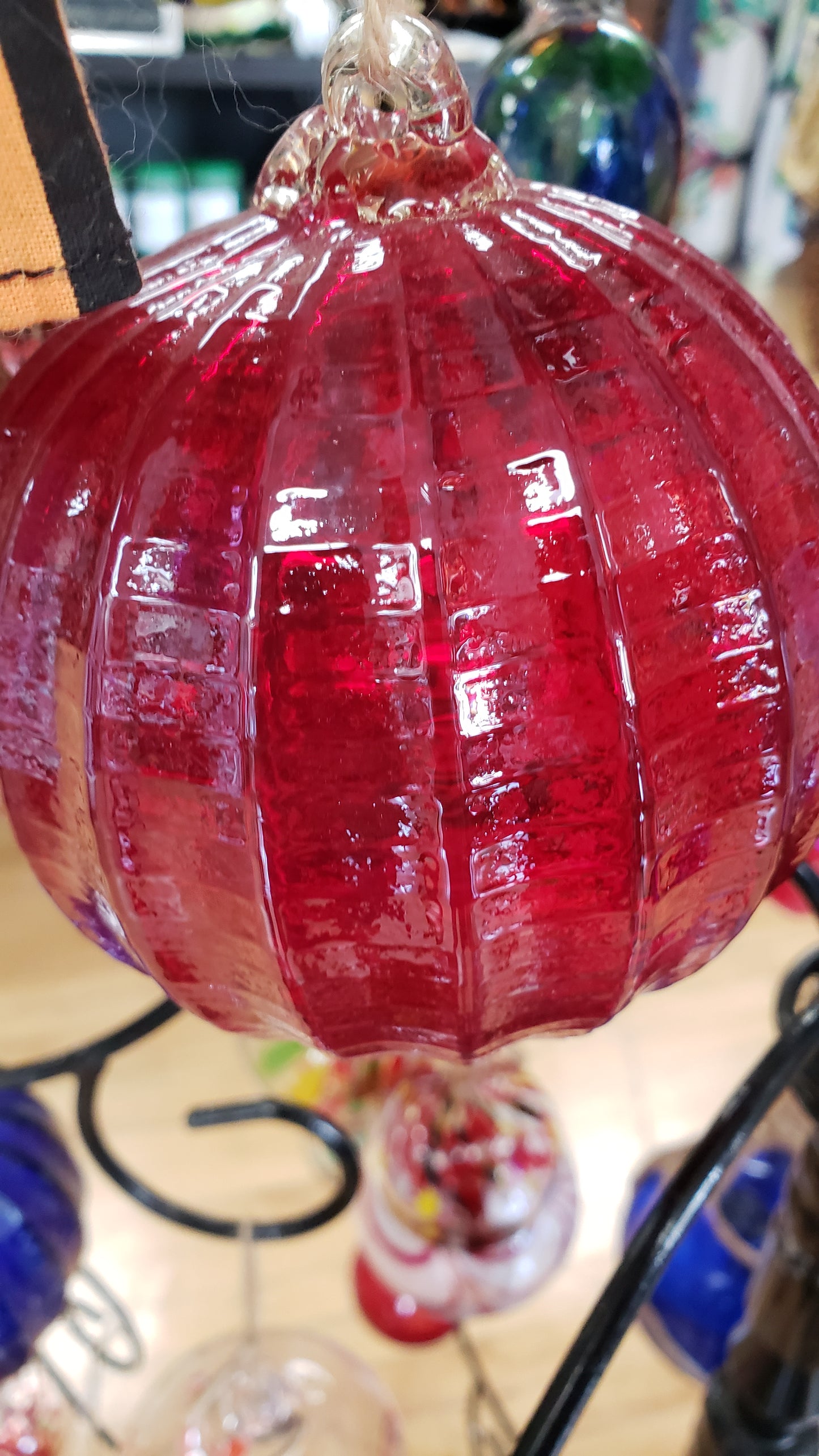 Garnet Ribbed Witch Globe 4 inches - Tree Of Life Shoppe