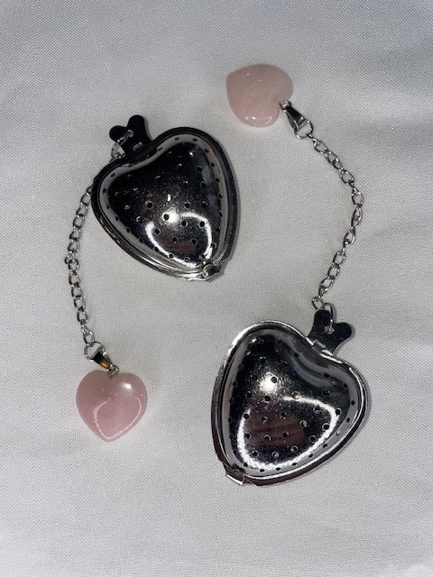 Heart Shaped Tea Stainer with Rose Quartz Crystal