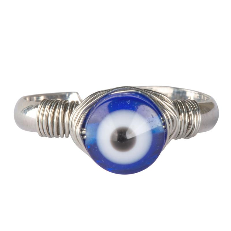 Wire Wrap Evil Eye Adjustable Ring