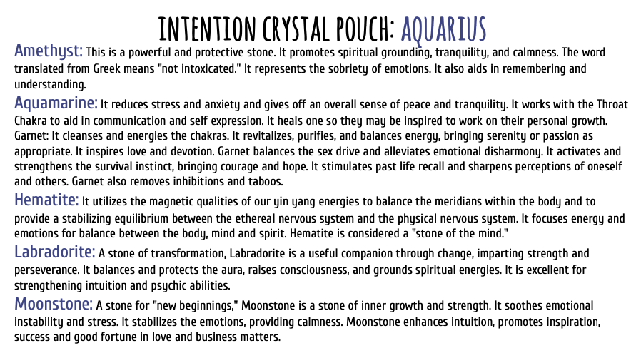 Intention Crystal Pouch - Aquarius - Tree Of Life Shoppe