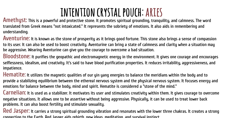 Intention Crystal Pouch - Aries - Tree Of Life Shoppe