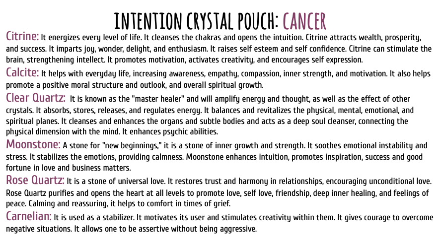 Intention Crystal Pouch - Cancer - Tree Of Life Shoppe