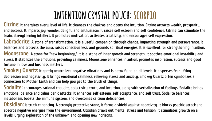 Intention Crystal Pouch - Scorpio - Tree Of Life Shoppe